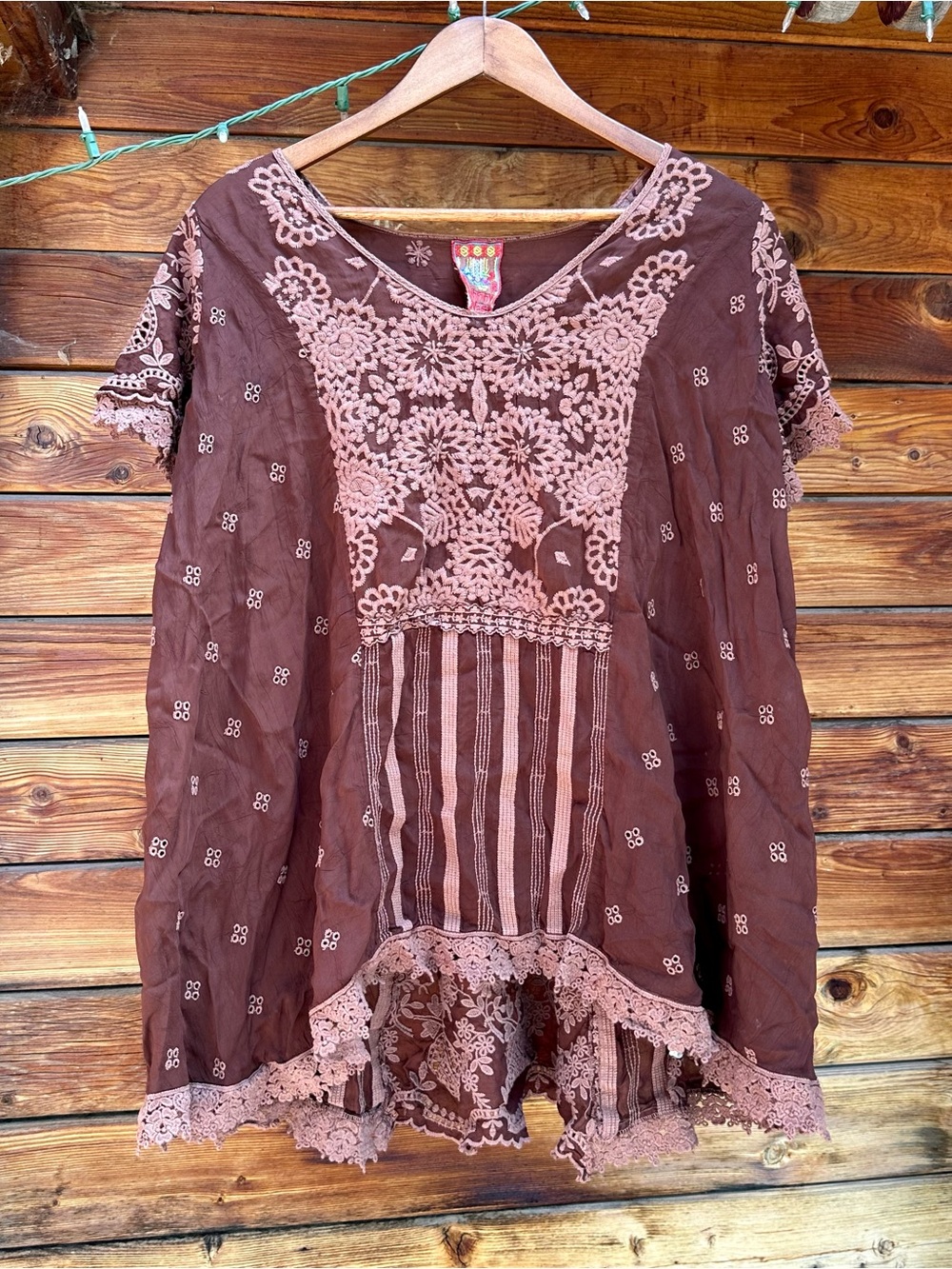 Embroidered Brown Boho Flowy Blouse